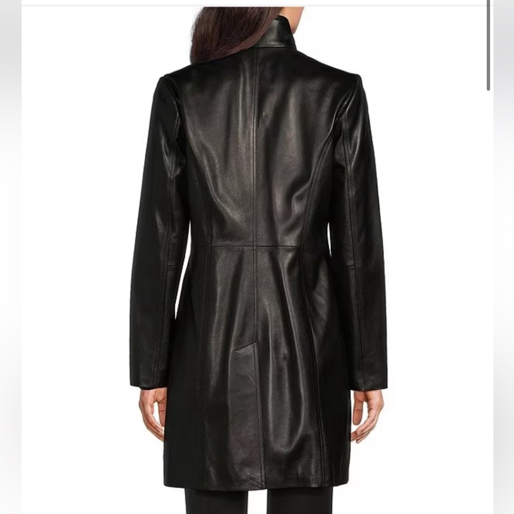 NWT Katherine Kelly Genuine Lamb Leather Zip front Jacket Size Large Black - Picture 3 of 7